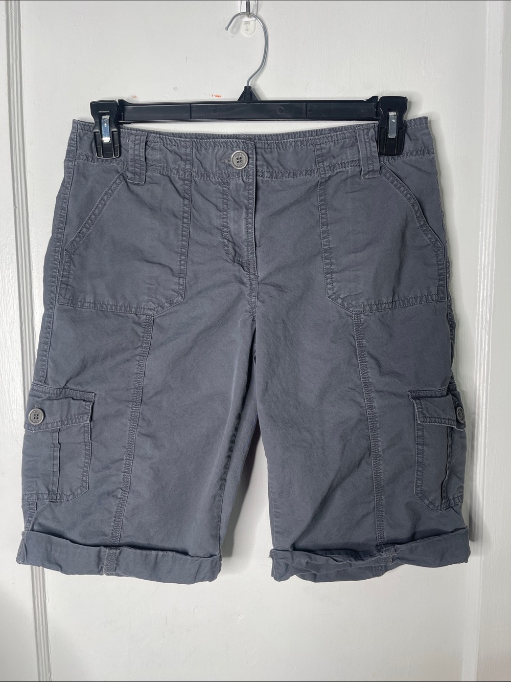 Apt 9 Bermuda Shorts 10 Cotton Gray Cuffed Modest Cargo